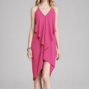 Olivaceous Silk Asymmetrical Summer Resort Dress Fuchsia size M Like New
